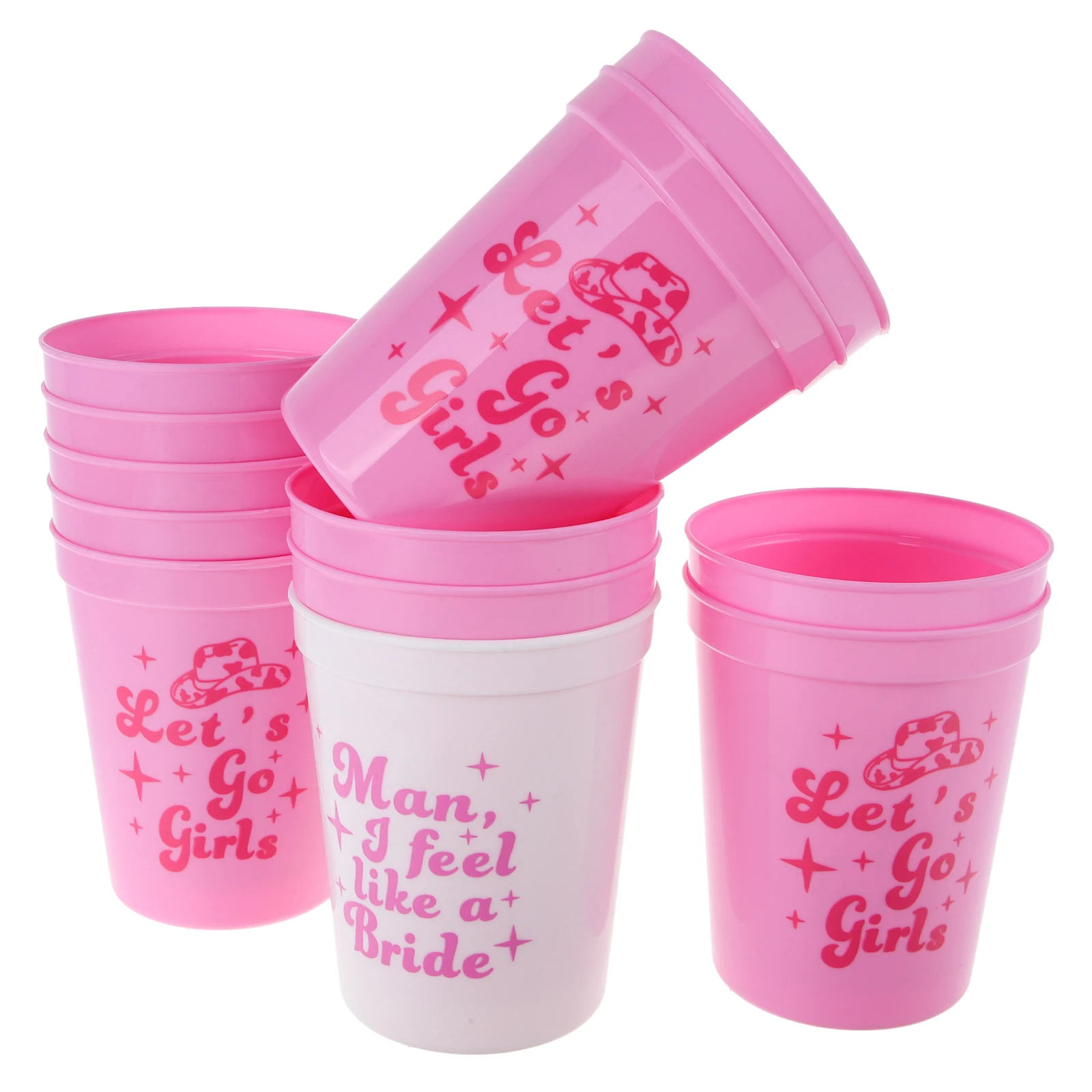 

12 Pcs Party Cup Set Pink Reusable Plastic Cups 473ml Safe Reliable Wedding Dance Parties Home Festival Beverage Juice Glasses