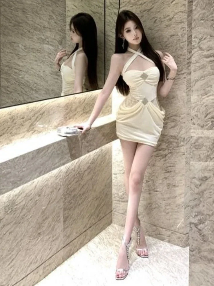 Neue Sexy Halter Frau Liebsten Kleid 2025, Vestidos De Mujer Mode Spitze Patchwork Robe Femme Schlanke Taille Gefaltete Mini Kleider