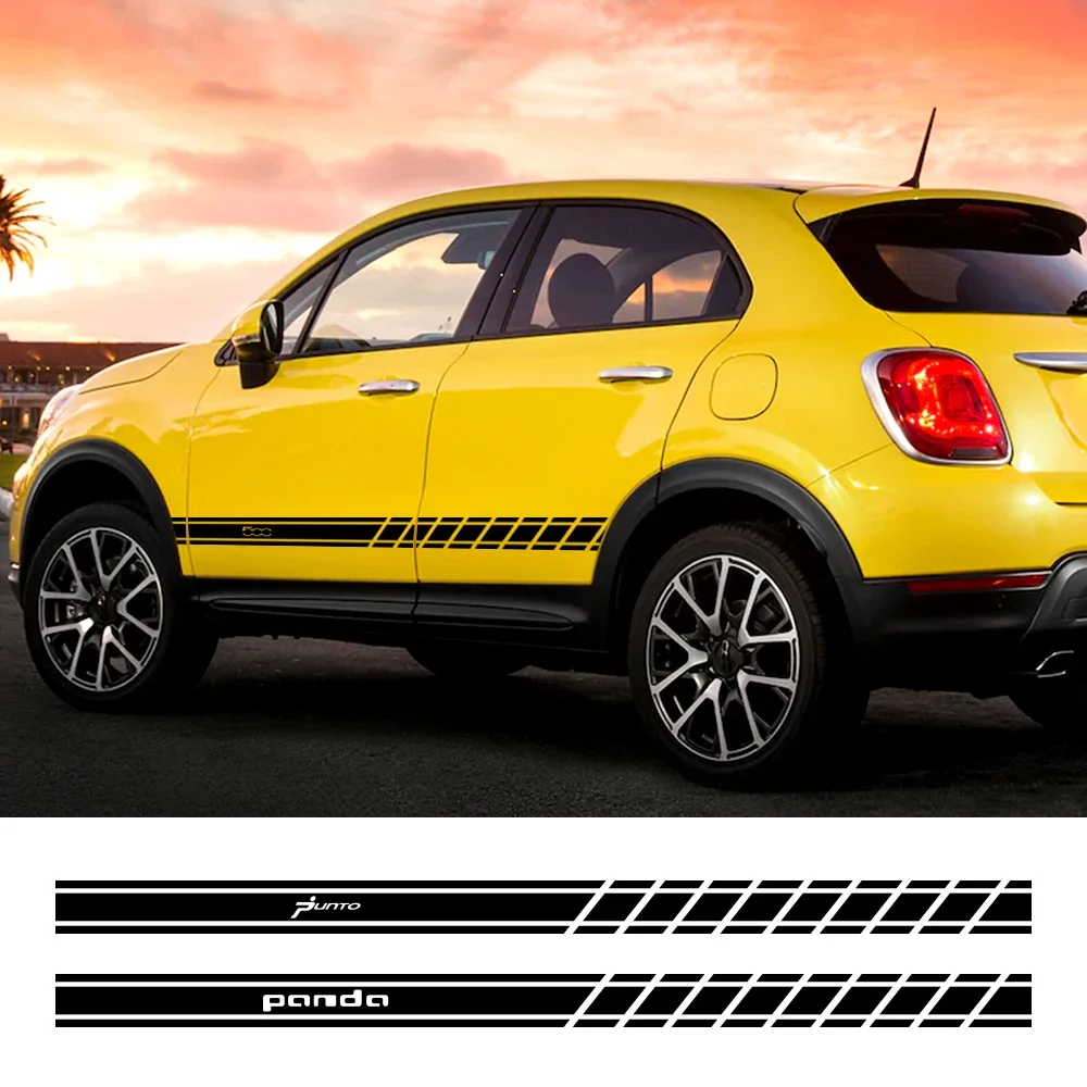 

For Fiat 500 ABARTH Panda 169 2 141 Punto Tipo Egea 356 2PCS Car Door Side Skirt Stripe Stickers Sport Vinyl Decals Accessories