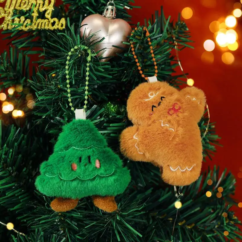 Cute Cartoon Christmas Plush Pendant Keychain Kawii Stuffed Doll Car Key Ring Backpack Handbag Pendant Decoration Accessories