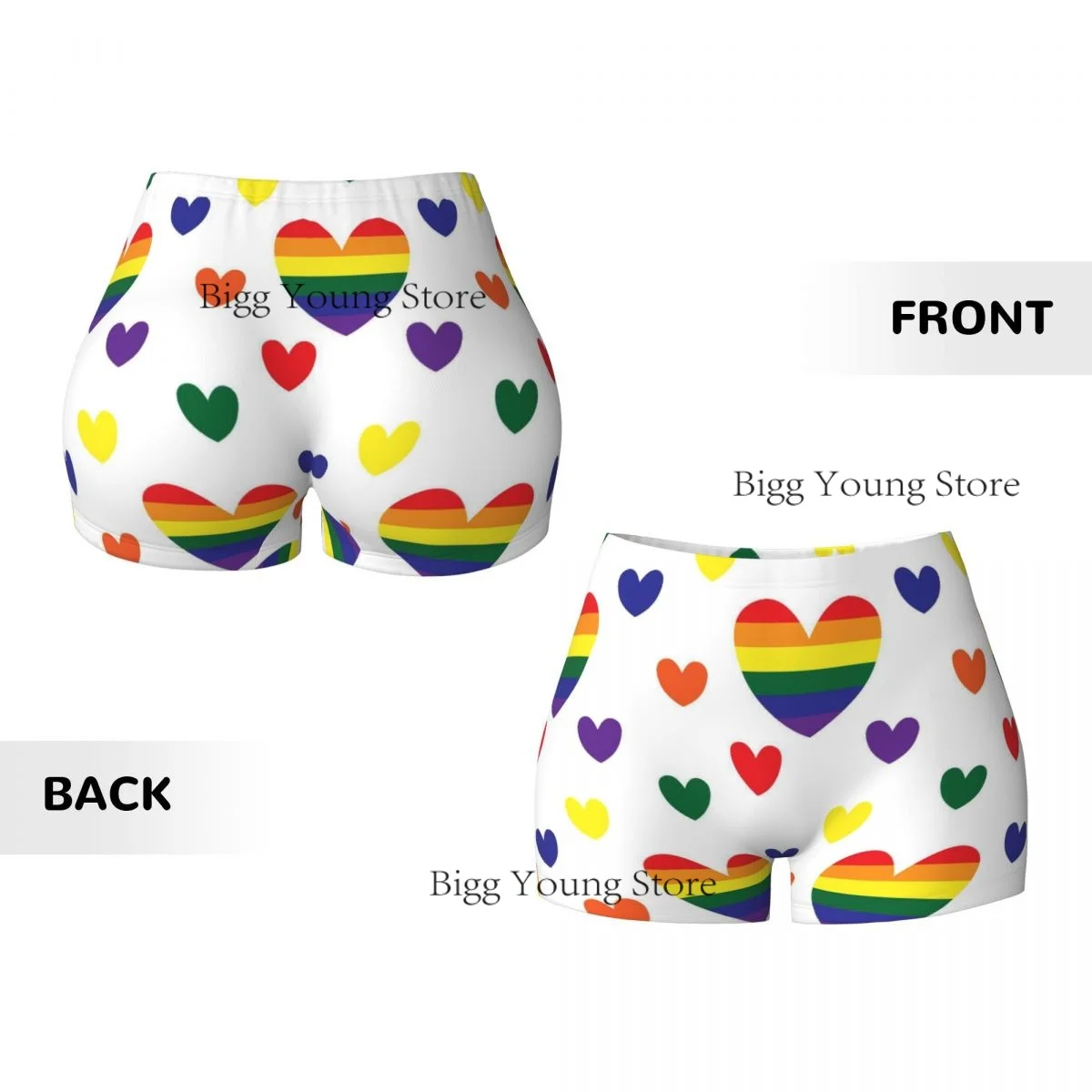レディースヨガショーツ ハート レインボーカラー スタイル スクランチ ヒップアップ バットリフティング 快適 フィットネス ジム ヒップショーツ
