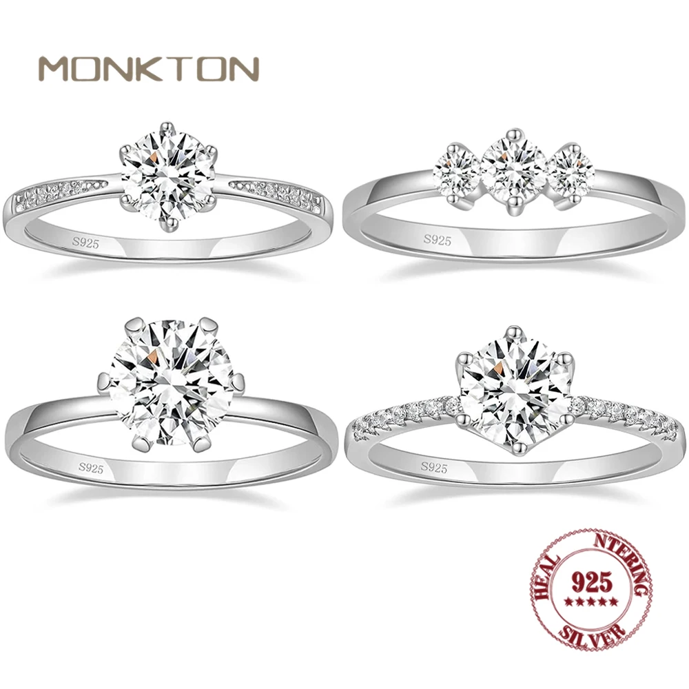 

Monkton 925 Sterling Silver Engagement Rings Round Cut Solitaire Cubic Zirconia CZ Wedding Promise Rings Wedding Jewelry