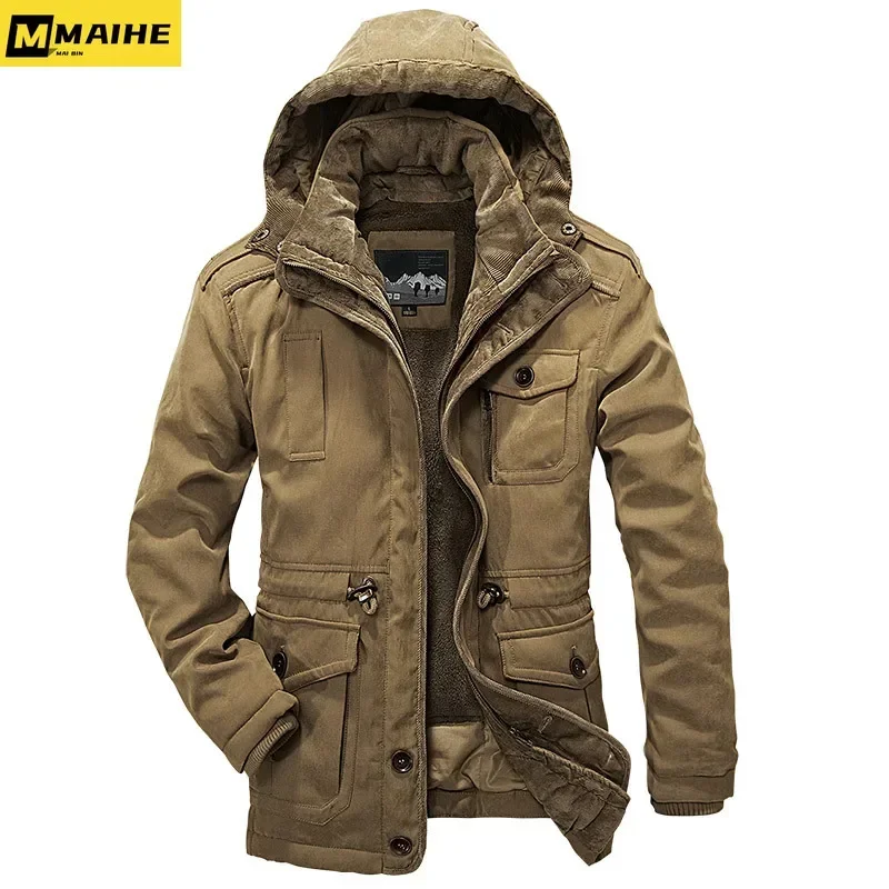 Parka gruesa con capucha para hombre, chaqueta de invierno impermeable, abrigo cálido informal, abrigos gruesos de piel, 2024