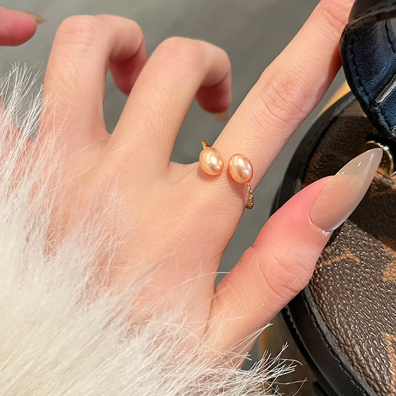 925 Sterling Silver Natural Freshwater Pearl Light Luxury niche Design Fashionable Versatile Women's Ring Accessory