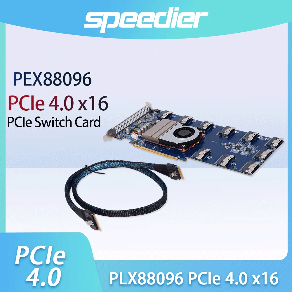 PEX88096 PCIe 4.0 x16 Switch Card 10-Port/ 6-Port SFF 8654-8i Oculink Expansion Bifurcation-Free for NVMe SSD GPU Server