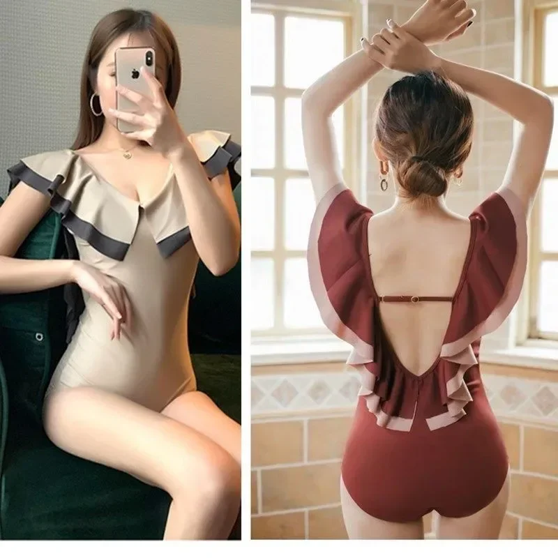 

New Bikini Solid Korean Swimsuit Female Sexy Student Conjoined Slimming Women Dropship