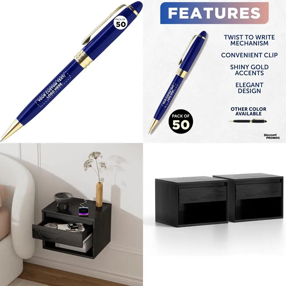 مجموعة أقلام تنفيذية فائقة مكونة من 50 قطعة - قابلة للتخصيص مع النص والشعار، وآلية الحركة الملتوية، والحواف الذهبية، والحبر الأزرق - جودة عالية