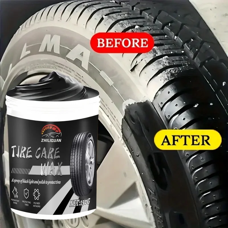 Premium Car Tire Shine Wax – Long-Lasting Gloss & UV Protection, Waterproof Formula for All Vehicles,150ml Bottle (Black/Glossy）