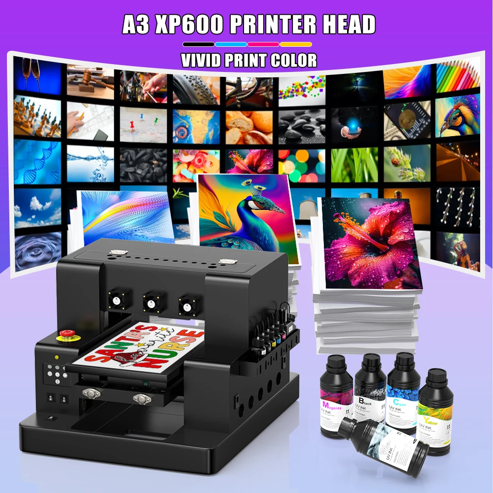 For Epson XP600 UV Printer A3 A4 UV flatbed Printer Directly to Film UV DTF Printing Machine with Rotary A3 A4 Sticker Printer