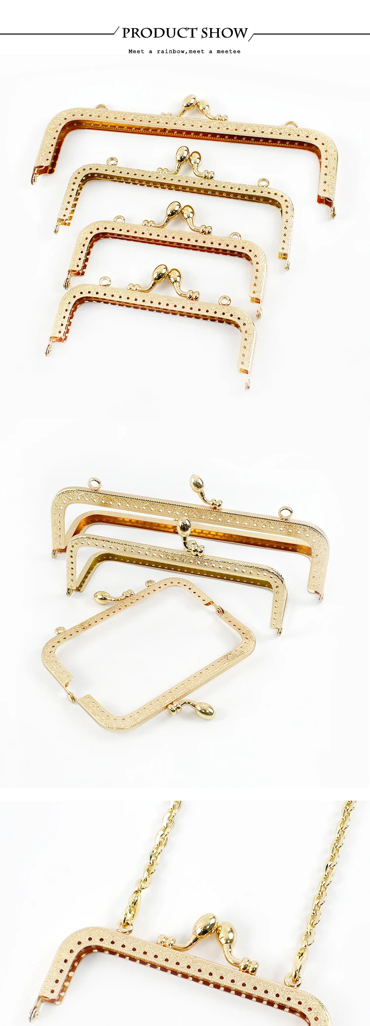 2/5/10Pcs 8.5-20cm Metal Gold Embossed Bags Handle Purse Frame Kiss Clasp Women's Handbag Wallet DIY Handmade Bag Accessories