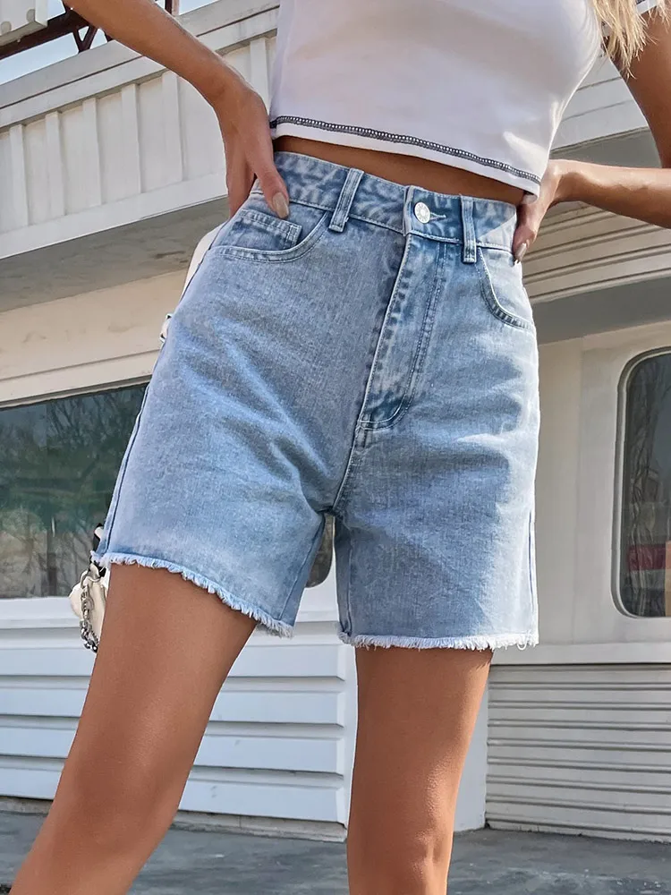 Streamgirl Blue Women's Denim Shorts Summer High Waist Casual Chic Loose Jean Shorts For Women Summer 2026 Denim Short Femme