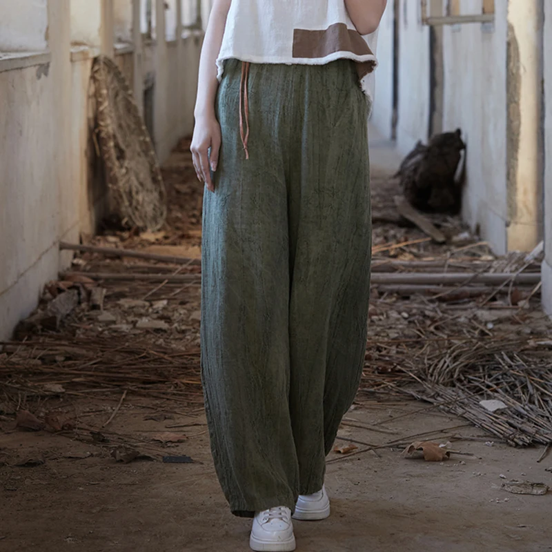 Pantalones Cargo holgados de lino y algodón para mujer, elegantes, Vintage, con cintura elástica, para Yoga, holgados, informales, de pierna larga, ropa de gran tamaño