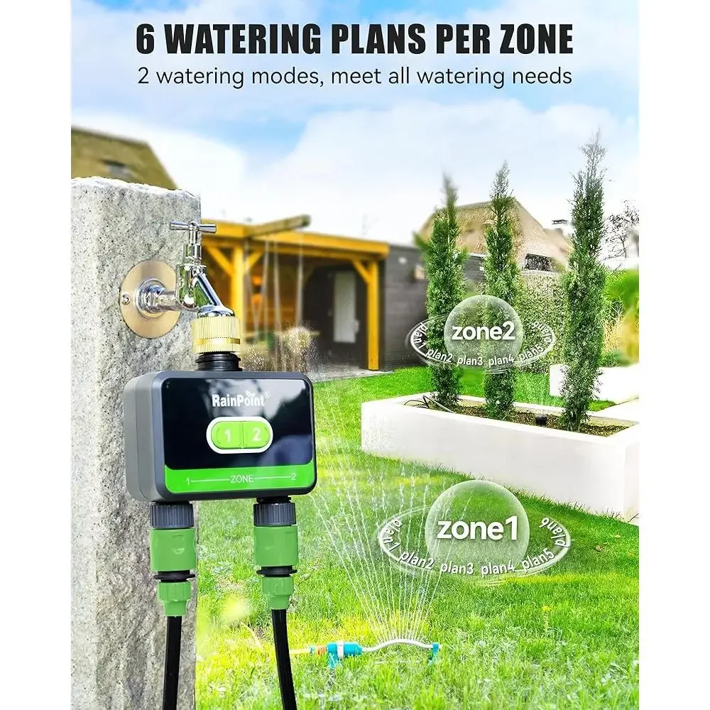Temporizzatore intelligente per tubo da giardino Timer per irrigazione Bluetooth con ritardo pioggia Programmatore automatico per irrigazione wireless a 2 uscite efficiente