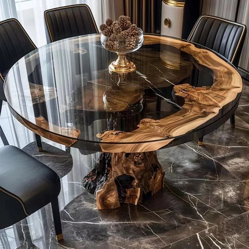 

Premium Outdoor Furniture River Coffee Round Solid Wood Custom Resin Dining Table