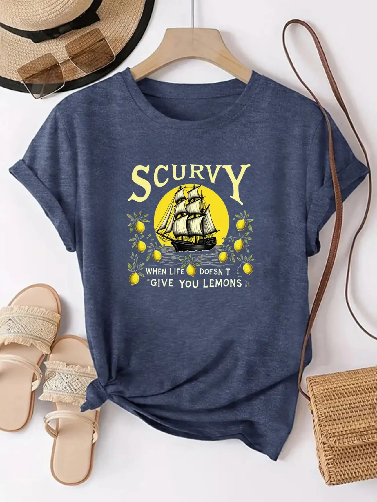 

Plus size women's short sleeve T-shirt Scurvy Ship Lemons Computer Error Spring and Summer Must-Haves summer outfits women's