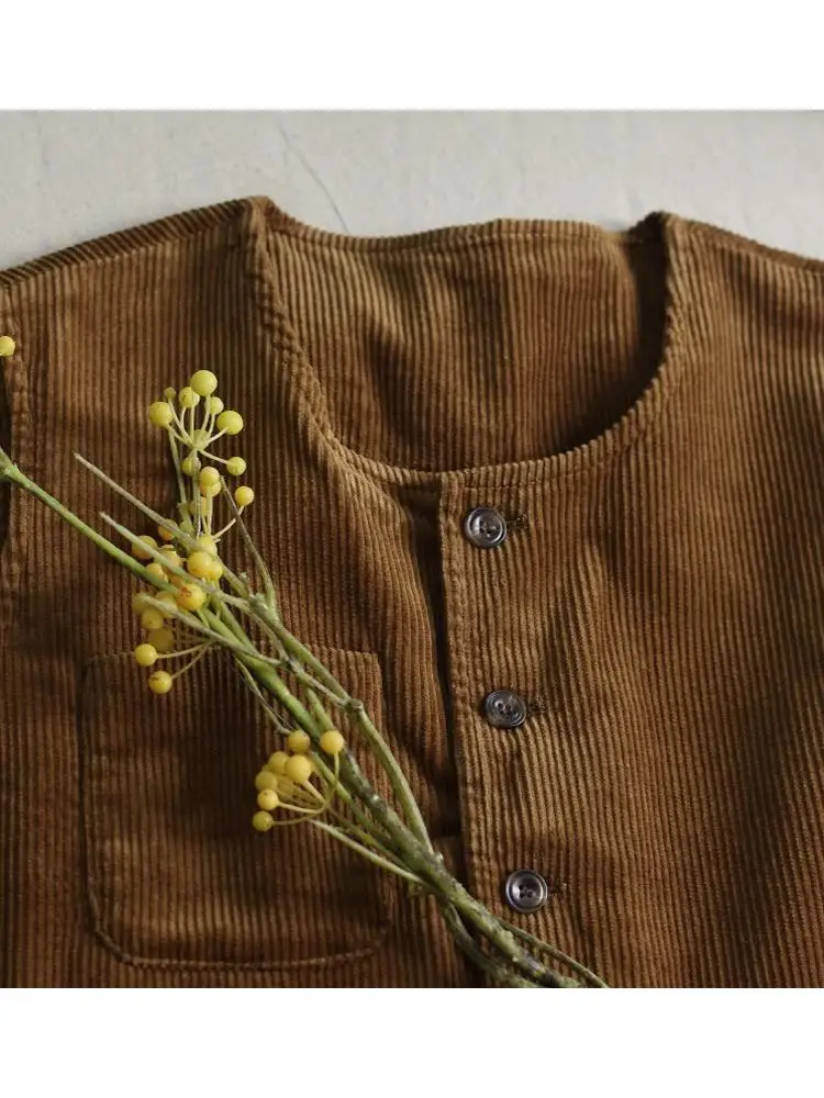 레트로 코듀로이 조끼 여성용 봄 가을 슬림 아우터 우아한 여성용 오픈 가디건 코트 면 폴리에스터 혼방