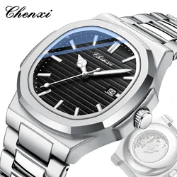 CHENXI 0022 Quartz Watch Men Business Fashion Simple Date Analog Display Silvery Stainless Steel Strap Wrist Watches Clock Gift