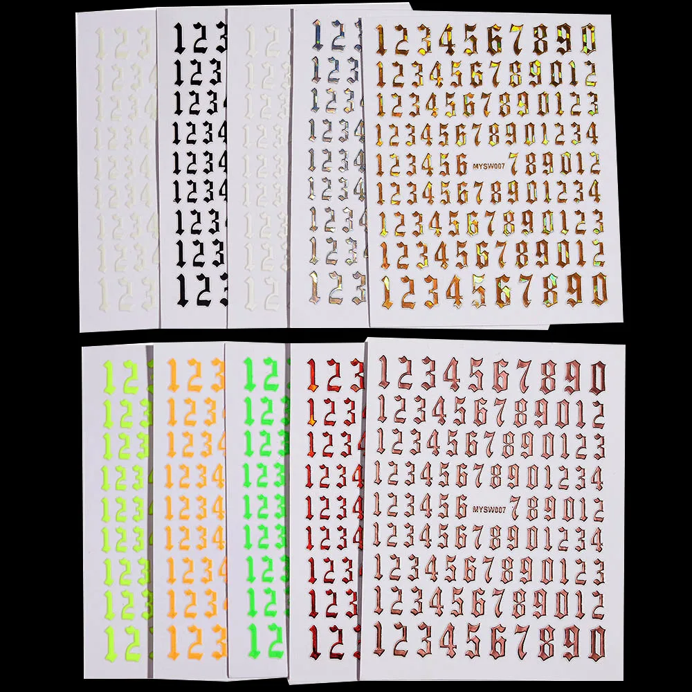 8X10CM Retro Gothic Arab Numbers Nail Stickers 3D Black/ White/Gold/Silver Number Nail Decal Self-Adhesive English&Letter Slider