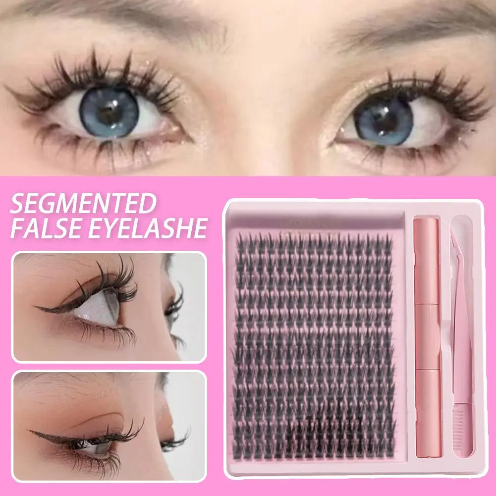 Juego de grupos de pestañas, Kit de extensión de pestañas DIY con unión de pestañas y pinzas para pestañas, herramienta de maquillaje de grupo de pestañas individuales