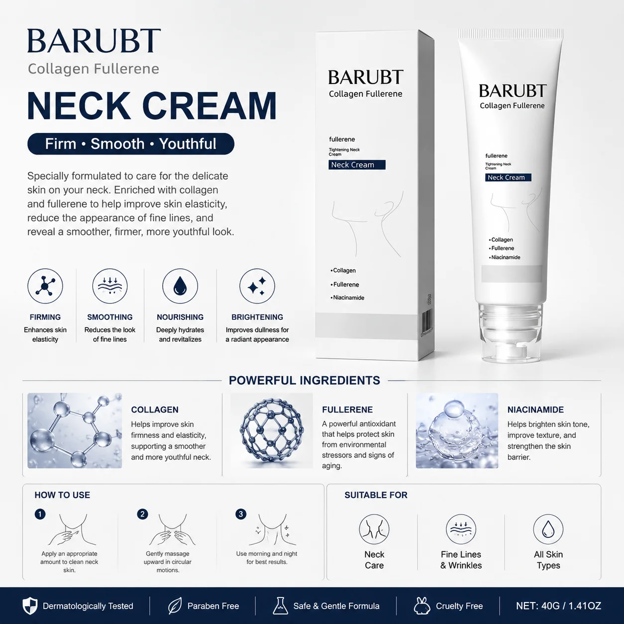 Anti-wrinkle AH-8 Firming Neck Cream Moisturizing Lifting Brighten Skin Fades Fine Lines Reduce Niacinamide Smoothing Skin Care