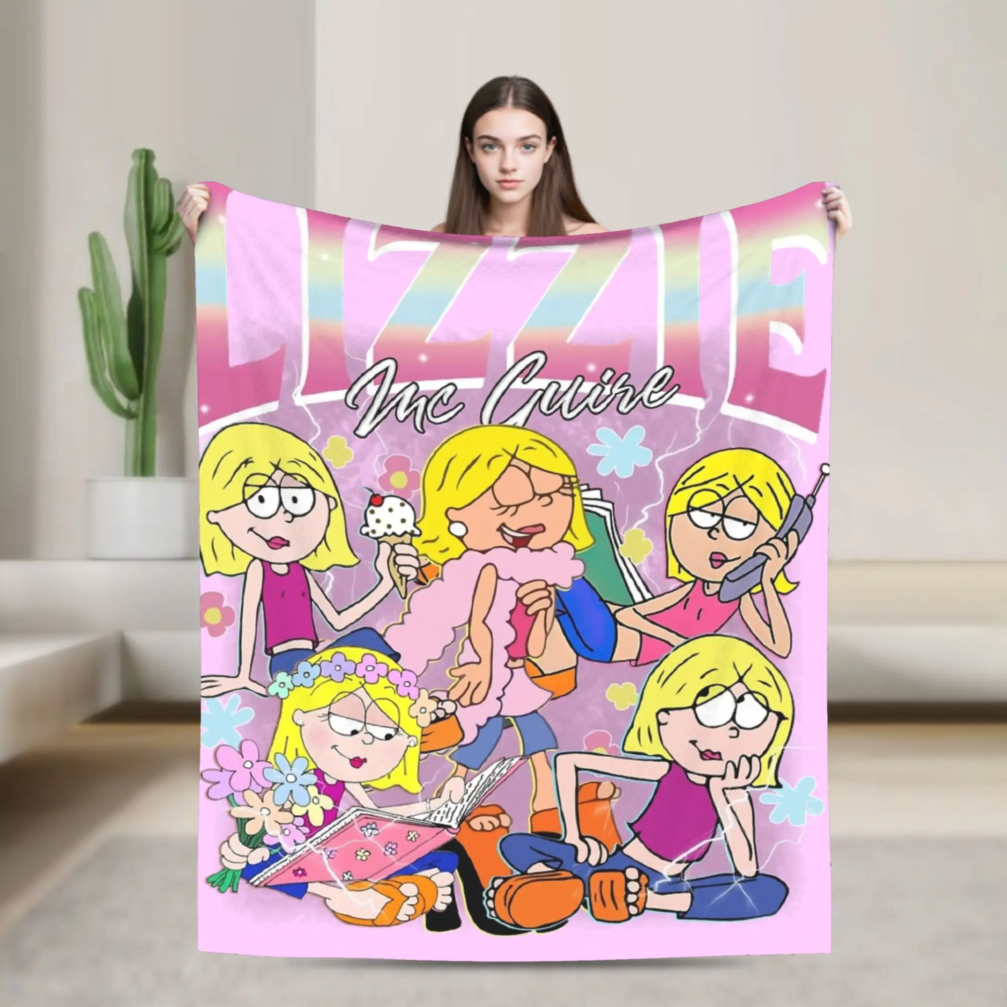 Vintage Style Lizzie McGuire Girl  Blankets Fleece Textile Decor  Breathable Warm Throw Blankets for Bed Bedroom Bedspread