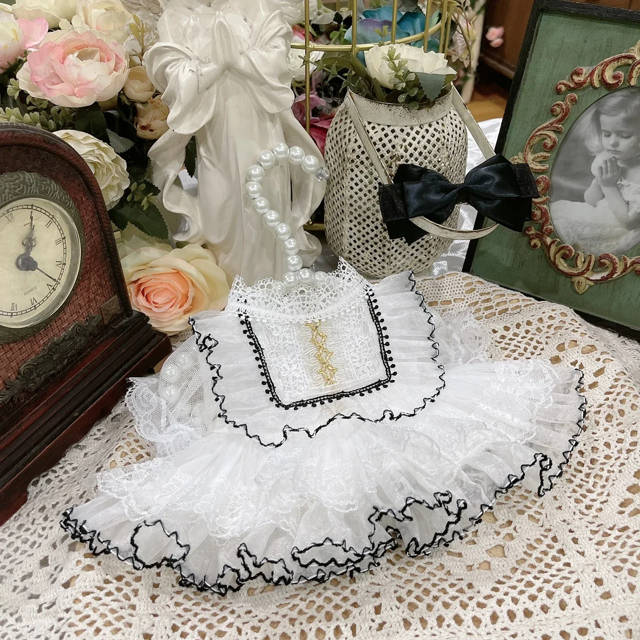 Handmade 2pc/set 20CM Bow Knot White Lace Tiered Princess Dress 15/20/40cm Doll Clothes Outfit Doll's Accessories Cos Suit