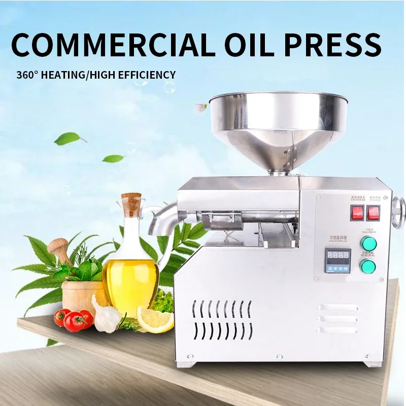 

Stainless steel commercial oil press Small and medium-sized hot and cold dual-press multi-functional oil press 10KG/H