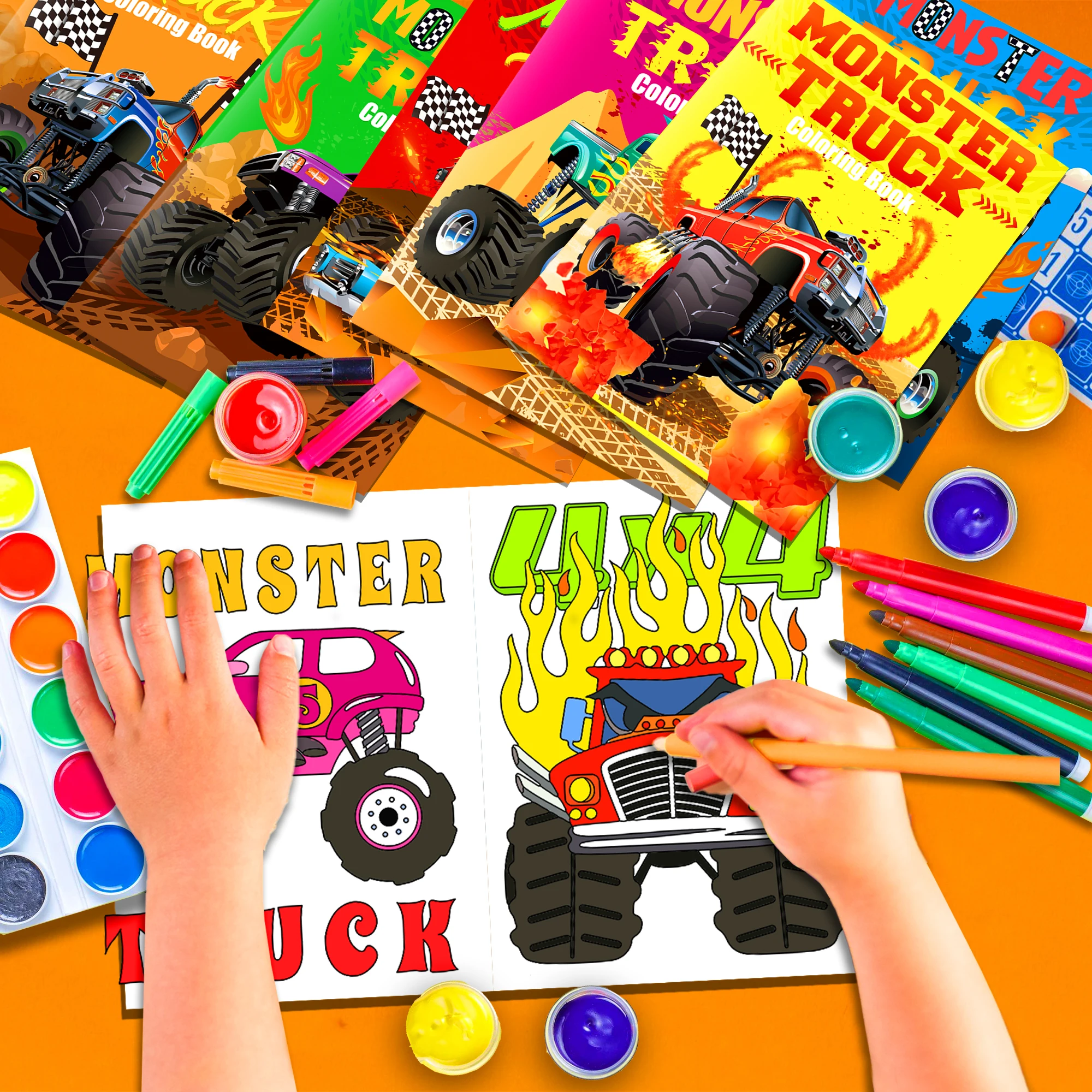 12pcs Kids Cartoon Monster Truck Game Graffiti Drawing Painting Books DIY Coloring Picture Book Baby Shower Birthday Party Gifts