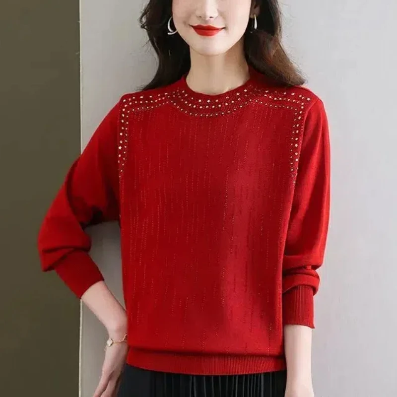 Mantianxing Fashion Loose Knitted Women\'s 2024 New Spliced Autumn Splicing Head O-Neck Fashion Solid Loose Casual Sweater Tops