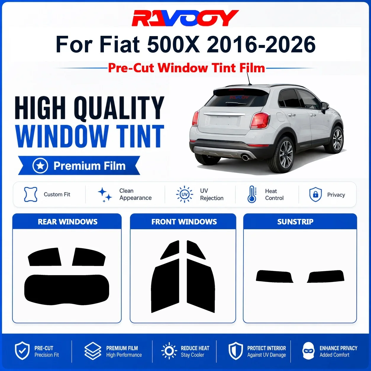 Premium Pre-Cut Window Tint For Fiat 500X 2016-2026 Front & Rear Windows UV Heat Rejection Privacy Film