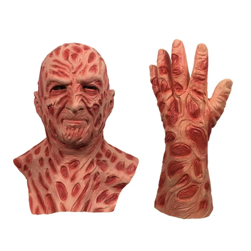 CGMGTSN หน้ากากสยองขวัญฮาโลวีน Freddy Krueger Killer Mask คอสเพลย์ถุงมือที่น่ากลัวหมวกผู้ชายชุด Full Head Latex หน้ากากหน้ากาก P