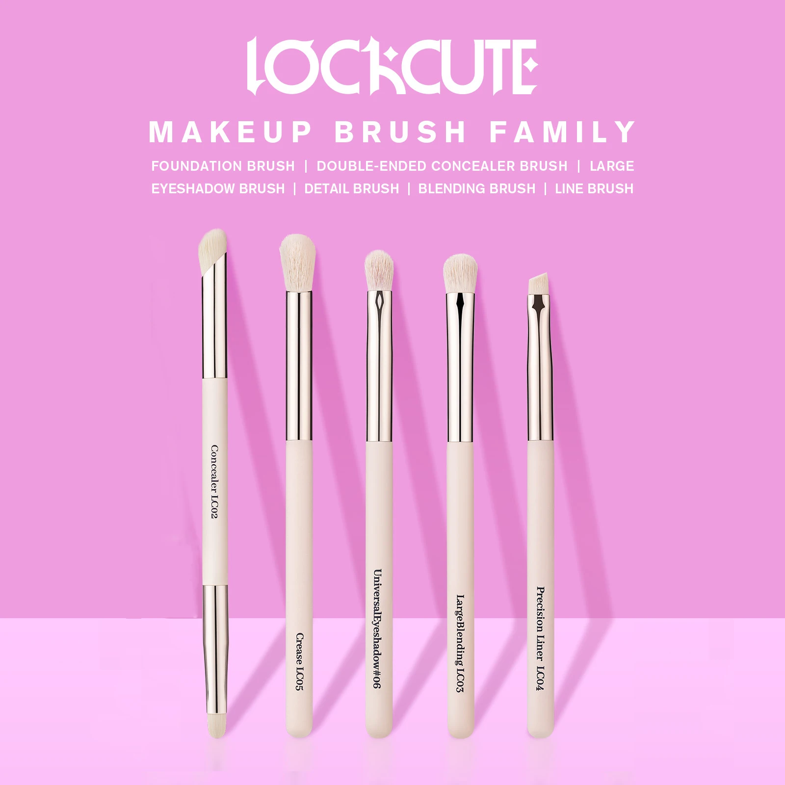 LOCKCUTE Juego de 4 brochas para sombra de ojos, cerdas premium respetuosas con la piel para mezclar, delineador y arrugas, juego de herramientas de maquillaje con apariencia fácil de los ojos