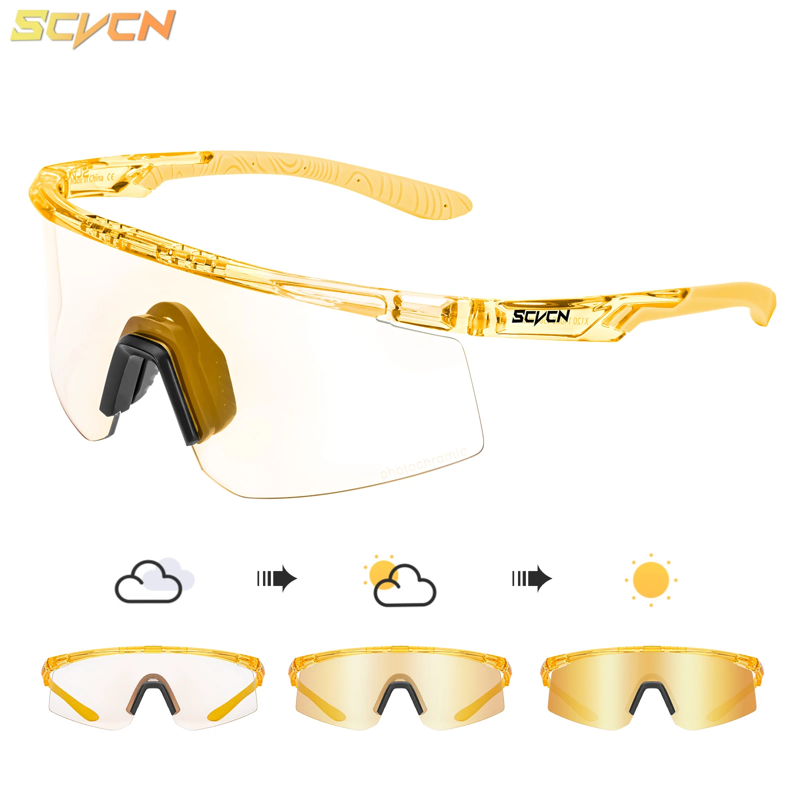 

SCVCN Gold Photochromic Sports Sunglasses Cycling Glasses Bicycle Glasses Men's MTB Road Bike Eyewear Protection Goggles UV400
