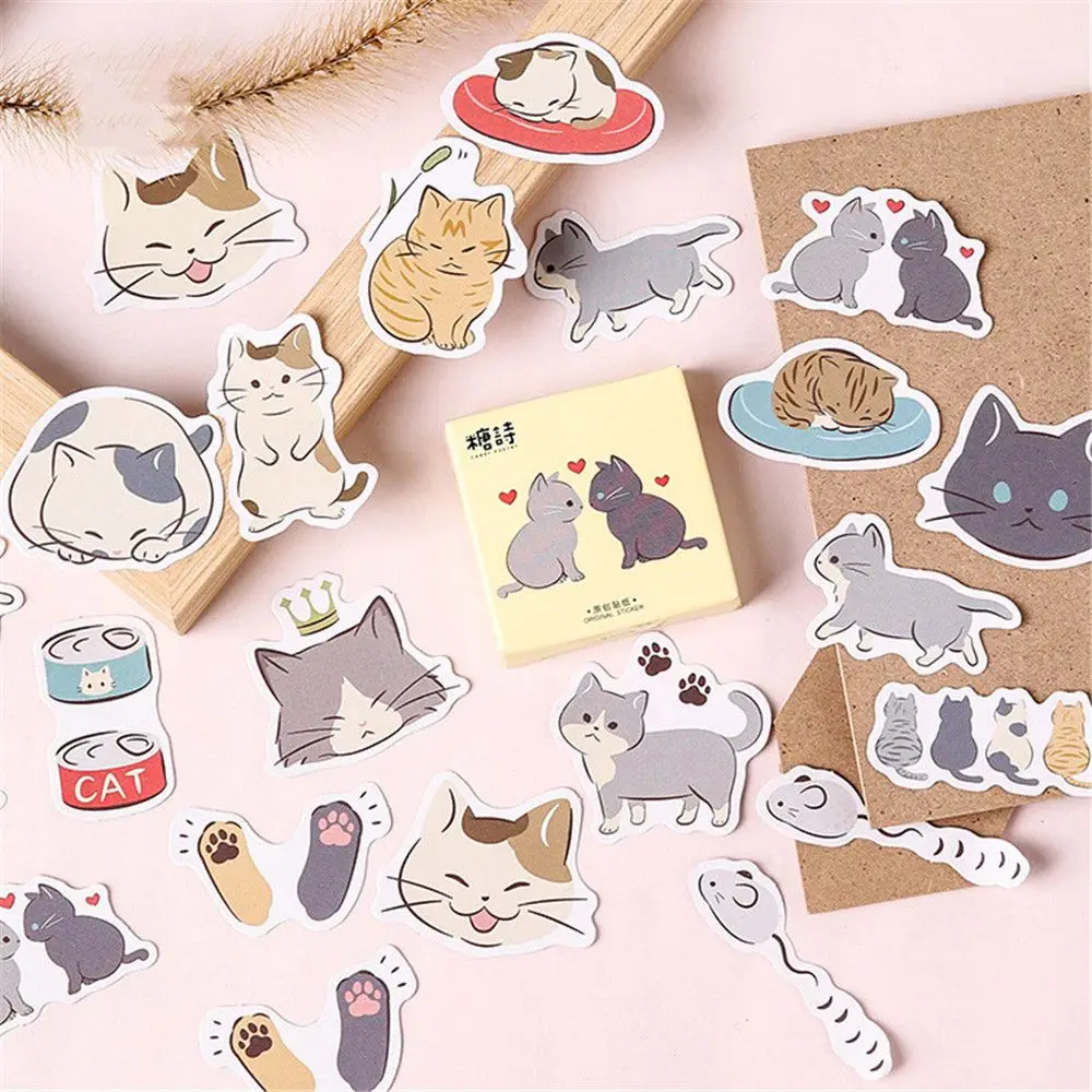Art Supplies Paper Sticker Scrapbooking Stationery Sticker Cat Diary Decorative Stickers 45Pcs/Box