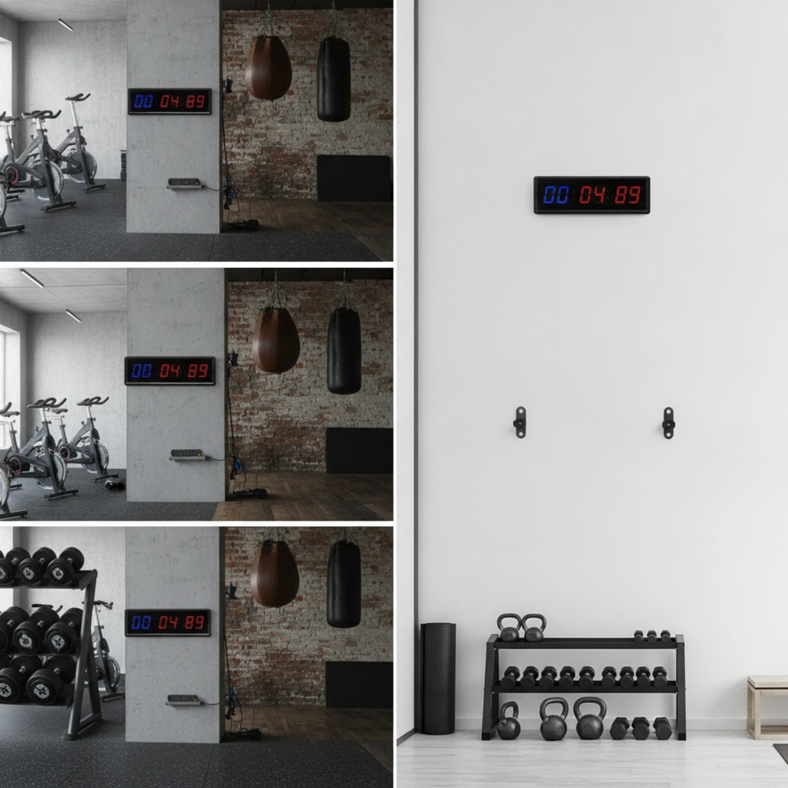 Gym Timer with Wireless Controller 6-Digit Gym Timer Workout Clock with LED Adhesive for Athletes, Functional Fitness, Boxing