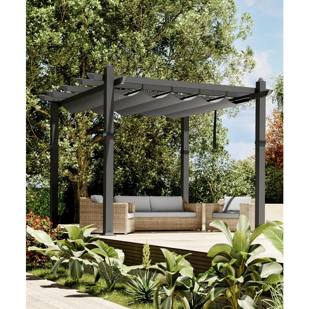 

10x10 Ft Aluminum Pergola, Outdoor Pergola with Adjustable Canopy, Reinforced Frame Metal Pergola for Backyard, Garden and Deck