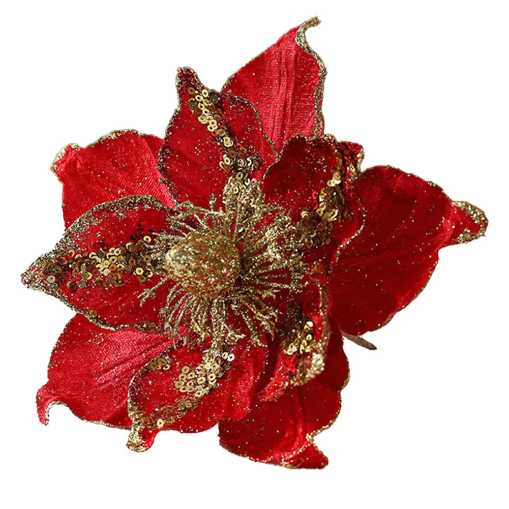 Christmas Sparkle Flowers Artificial Christmas Flowers Sparkling Luster Versatile Decoration Bright Poinsettia Flowers