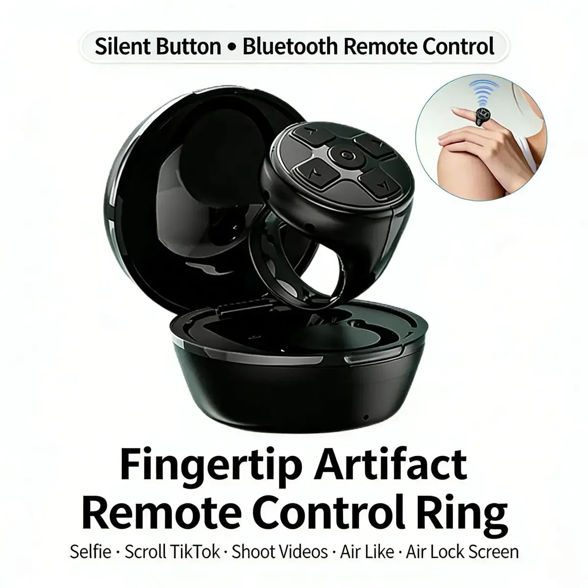 

Wireless Bluetooth Ring Mouse Media Browsing E-book Page Turn Selfie Remote Control for Android IOS PC Laptop Tablet Daily Use