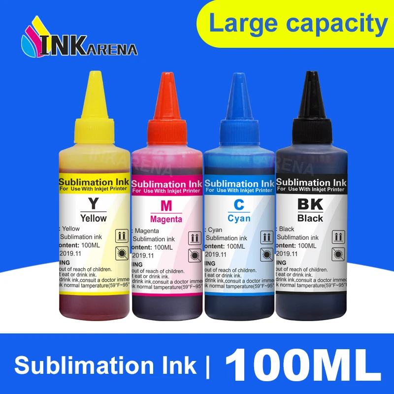 

Inkarena 100ML Sublimation Ink BK C M Y For Epson WF-2630 WF-2750 WF-2760 WF-2850 WF-2860 WF-3520 WF-3540 WF3610 WF-7010 Printer