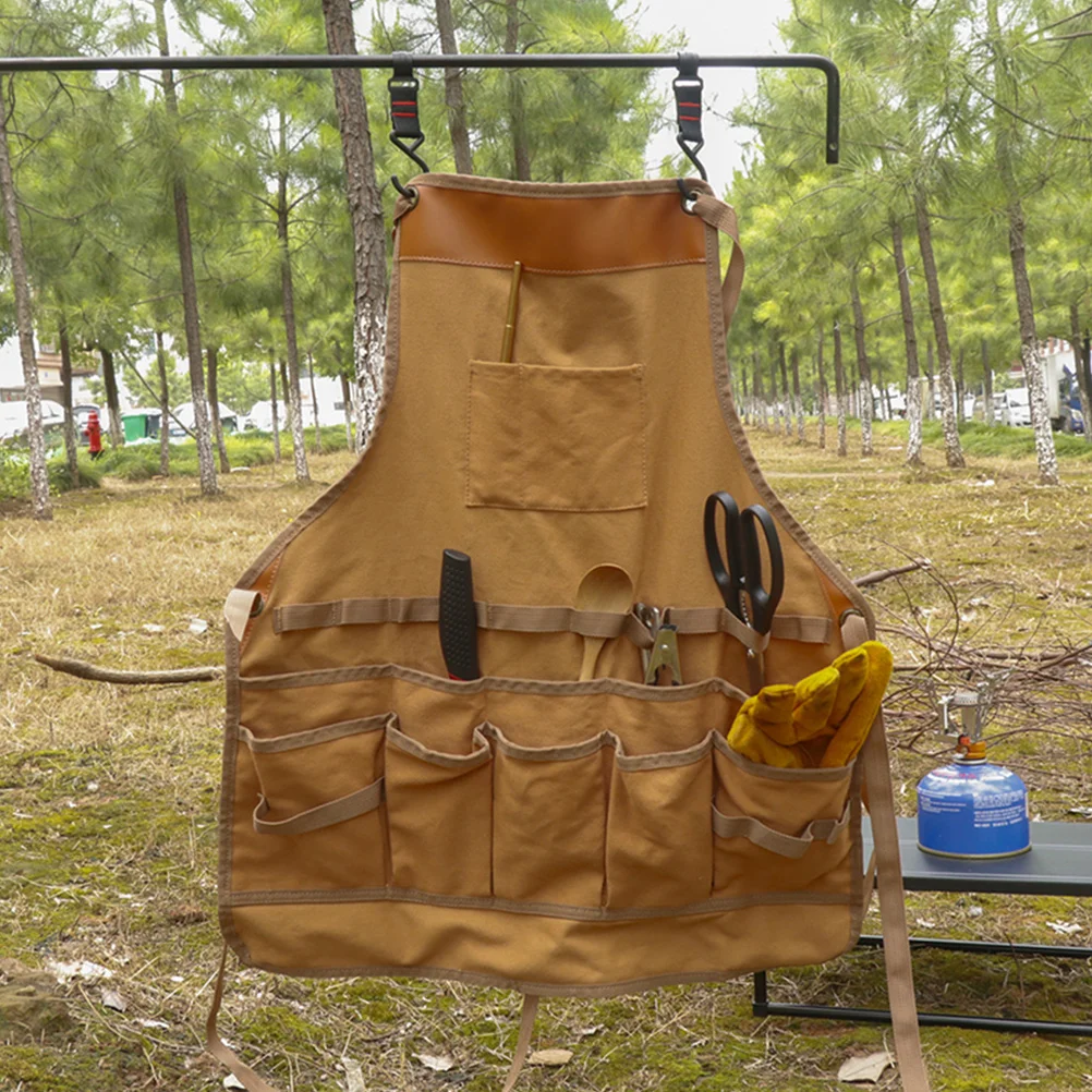 

Outdoor Barbecue Canvas For Men Grilling Camping Cooking Heavy Duty Work Apron Multiple Pockets Tool Kit Canvas Grilling