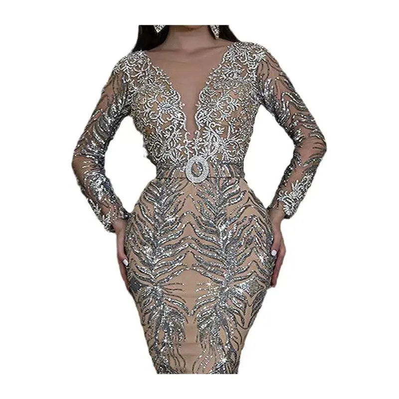 فستان نسائي جديد لعام 2024 طويل Sve مثير بقصة ضيقة ذهبي Emed Fi Tail طول الأرض للسهرة Dr منتصف الخصر تنورة على شكل حرف a