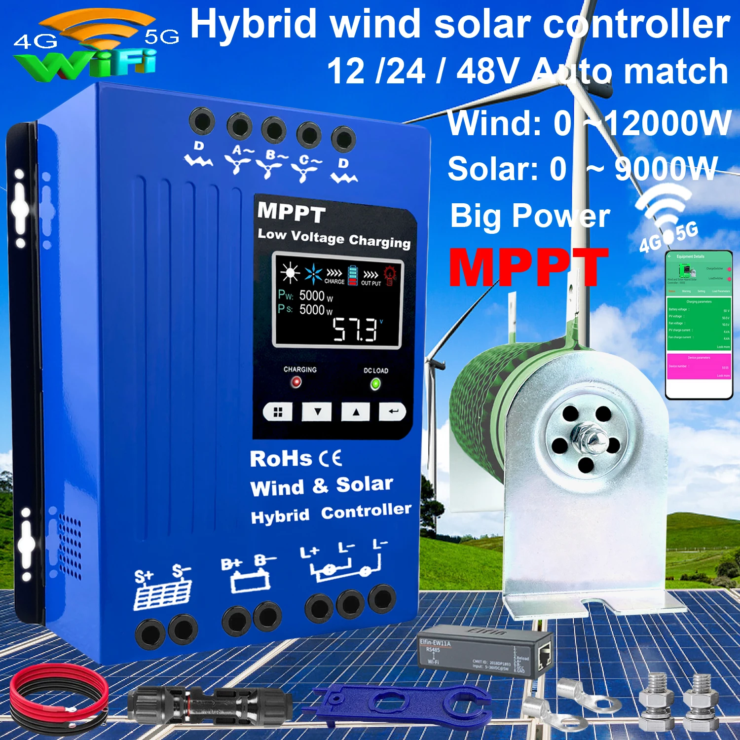 big power MPPT Hybrid Charge Controller Max input 5000W Wind & Solar Hybrid System 12v 24v 48v Auto Regulate For Home Appliance