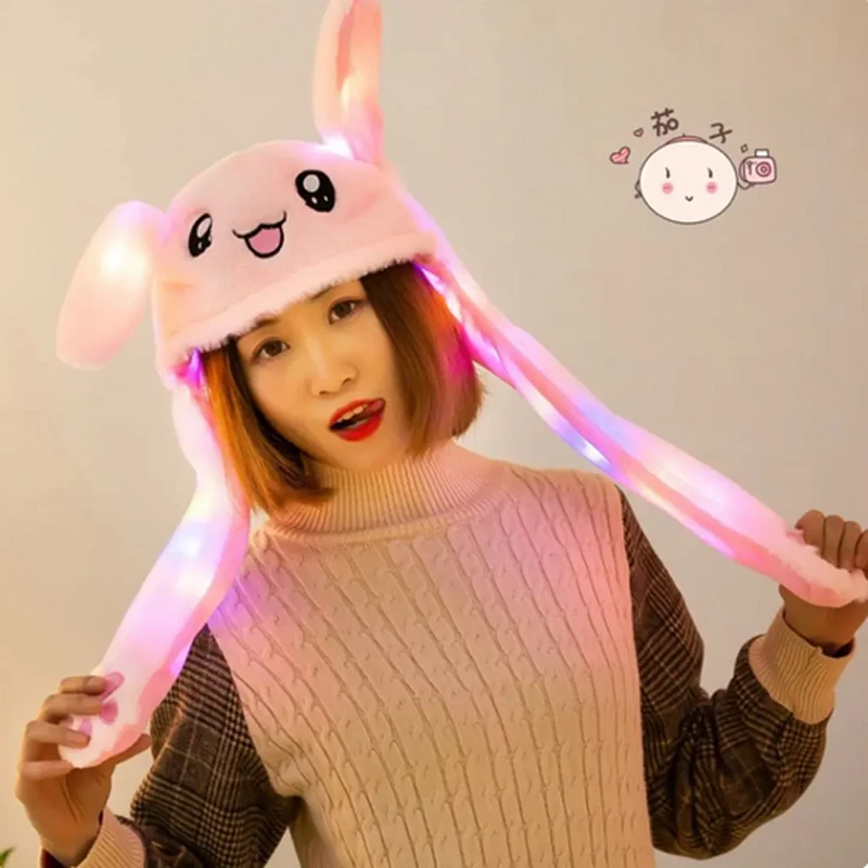 Divertente cappello con orecchie di coniglio LED luminoso peluche orecchie da coniglio in movimento cappello con orecchie mobili ragazzi ragazze bambini regalo berretti cosplay