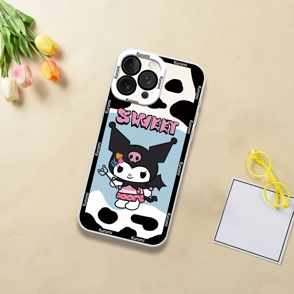 MINISO Kuromi Kawaii Phone Case for iPhone 12 11 13 14 15 16 Max Pro Plus Transparent Cover