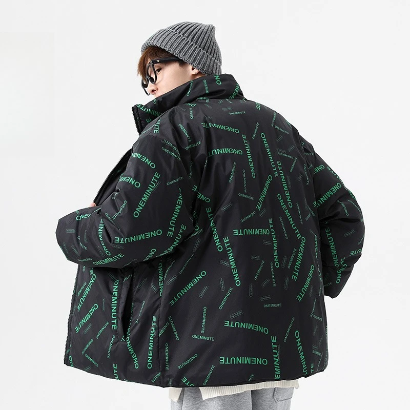 Men's Y2K Streetwear Harajuku Oversized Puffer Coat Stand Collar Full Graphic Print Thick Warm Winter Outdoor Casual Urban Wear