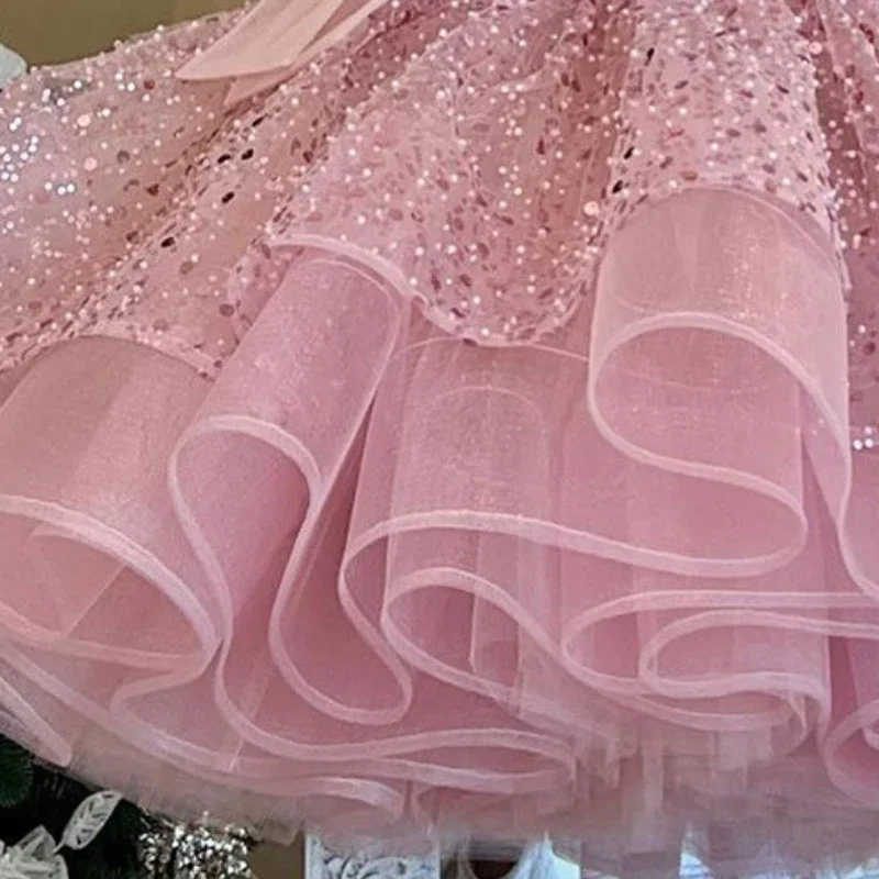 2024 Children Princess Dress Formal Occasion Clothes Matching One Year Old Costumes Baby Girls Luxury Bow Sequin Elegant Outfit