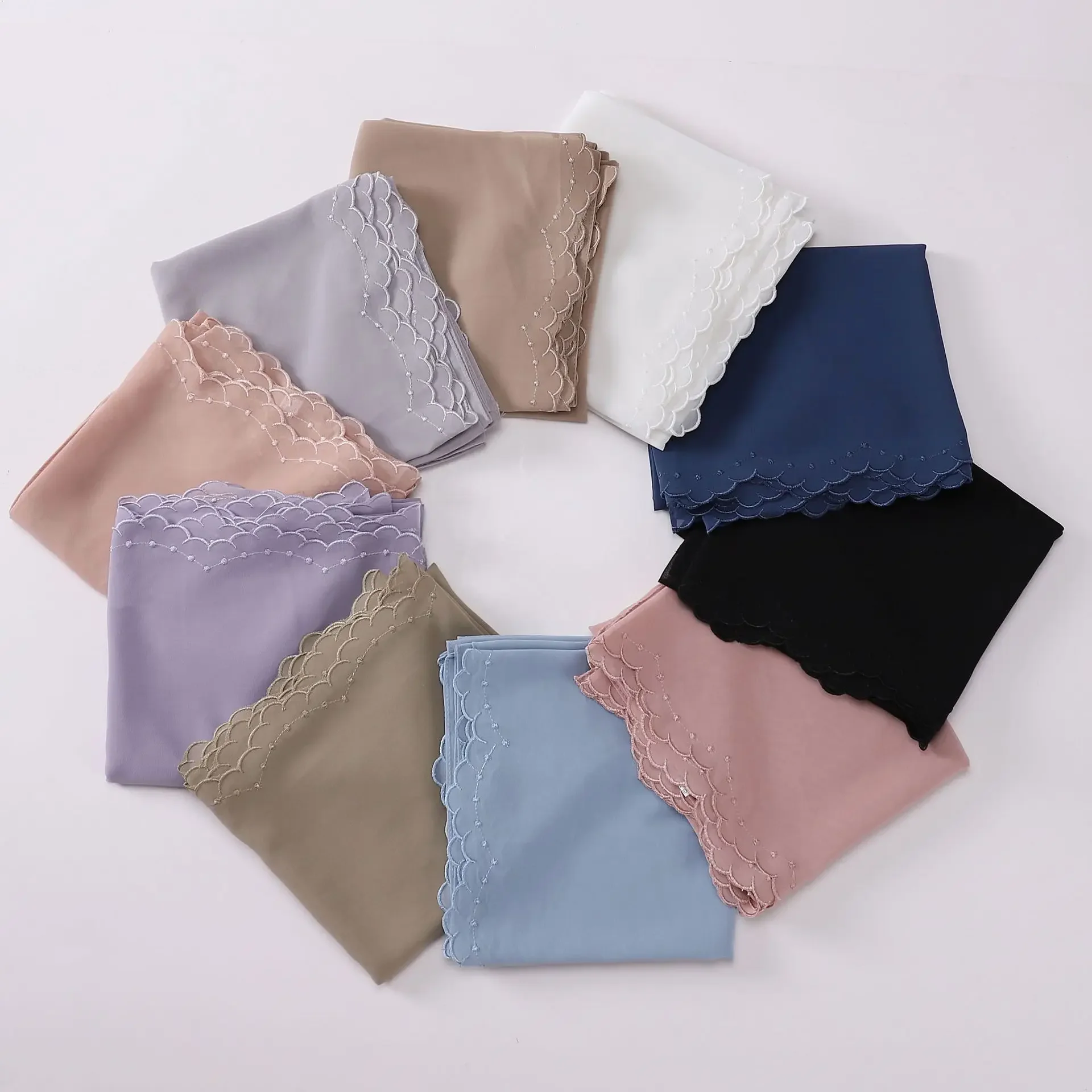 New Embroidered Shawls Chiffon Hijab Scarf Hijabs for Woman Turban Solid Color Scarves Head Wrap for Women Bandana Headband