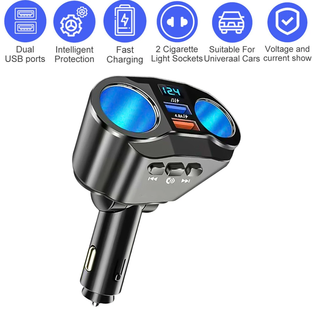 자동차 시가 라이터 스플리터 충전기 LED 디스플레이 듀얼 USB 퀵 차지 12V/24V 블루투스 핸즈프리 통화 소켓 자동차 액세서리