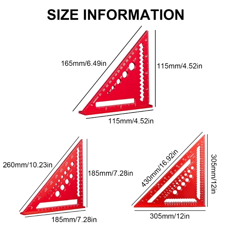 Régua medição M17D Transferidores quadrados para carpintaria alumínio 45/90 graus para engenheiro