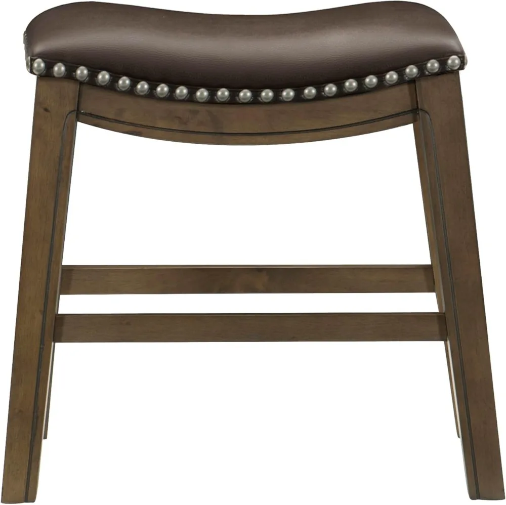 Taburetes de comedor de madera maciza: taburetes de bar de cocina con asiento en sillín, altura de 19", acabado marrón para espacios entretenimiento informales
